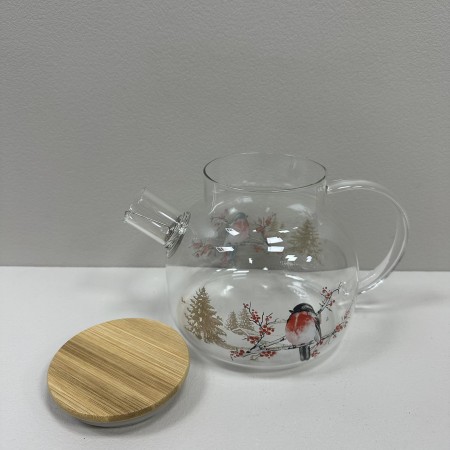 Чайник для заварювання скляний з бабмуковою кришкою 1000 мл Ny Winter Bird Viva T1000/7109503