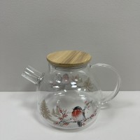 Чайник для заварювання скляний з бабмуковою кришкою 1000 мл Ny Winter Bird Viva T1000/7109503