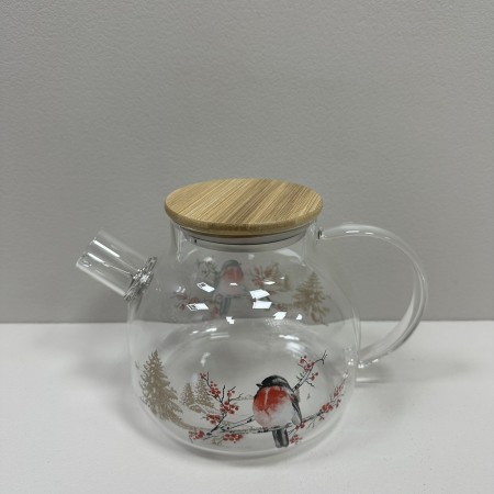 Чайник для заварювання скляний з бабмуковою кришкою 1000 мл Ny Winter Bird Viva T1000/7109503