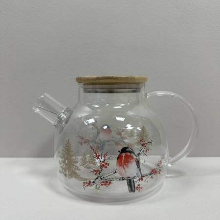 Чайник для заварювання скляний з бабмуковою кришкою 1000 мл Ny Winter Bird Viva T1000/7109503