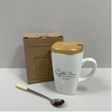 Чашка з бамбуковою кришкою та ложкою 360 мл LED Simple Things D B060486 біла