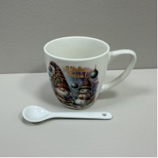 Чашка новорічна з ложкою в подарунковій коробці керамічна 175 мл h-7,5 см, d-7,4 см 1948/3656-3