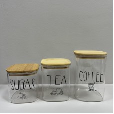 Набір скляних банок з бамбуковою кришкою 700 мл, 900 мл, 1200 мл Sugar Tea Coffee BonaDi 992-443