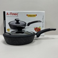 Сковорода глибока d-20 см із мармуровим антипригарним  покриттям A-Plus 3008