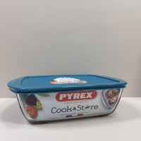Форма скляна з пластиковою кришкою 2,5 л 28х20х8 см прямокутна Pyrex Cook&Store 216P000 / 7645 прозора з синім
