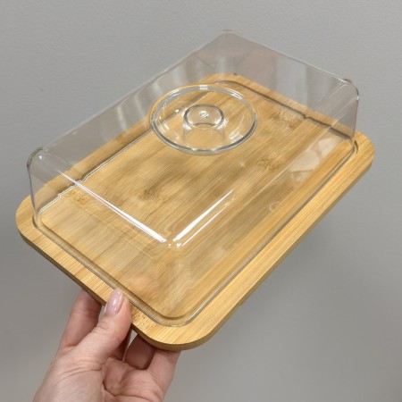 Блюдо-сирниця бамбукове прямокутне з пластиковою кришкою 26х19х8 см Stenson R35830