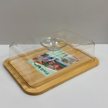 Блюдо-сирниця бамбукове прямокутне з пластиковою кришкою 26х19х8 см Stenson R35830