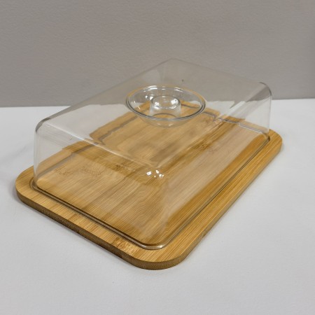 Блюдо-сирниця бамбукове прямокутне з пластиковою кришкою 26х19х8 см Stenson R35830