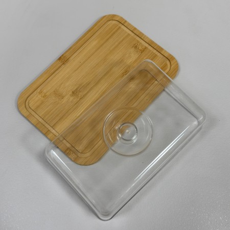 Блюдо-сирниця бамбукове прямокутне з пластиковою кришкою 26х19х8 см Stenson R35830