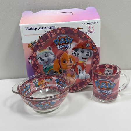 Набір скляного дитячого посуду 3 предмети Щенячий патруль 3535-9