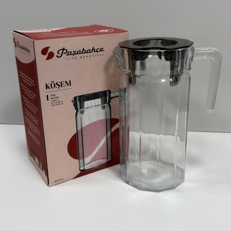 Глечик скляний з прозорою сірою кришкою 1.4 л Pasabahce Kosem 43274