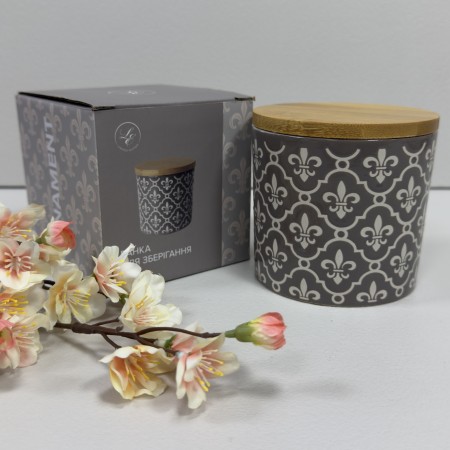 Банка керамічна з бамбуковою кришкою 350 мл 10х10х9,5 см ORNAMENT Limited Edition JH6197-6 коричнева