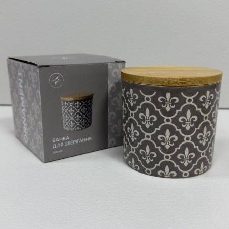 Банка керамічна з бамбуковою кришкою 350 мл 10х10х9,5 см ORNAMENT Limited Edition JH6197-6 коричнева