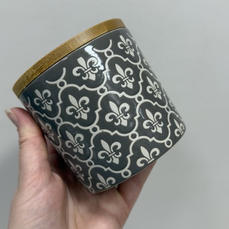 Банка керамічна з бамбуковою кришкою 350 мл 10х10х9,5 см ORNAMENT Limited Edition JH6197-6 коричнева