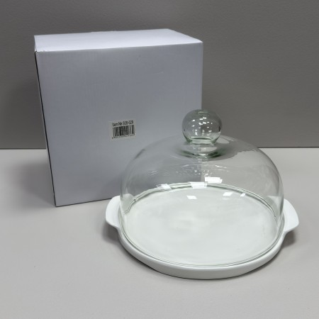 Блюдо порцелянове зі скляною кришкою-ковпаком d-22 см, h-16 см BonaDi 938-029