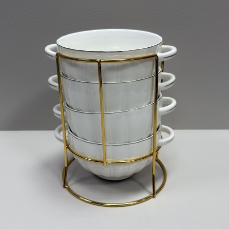 Набір бульйониць порцелянових з ручками на металевій стійці 4 шт 600 мл Лауретта S&T 3623-00