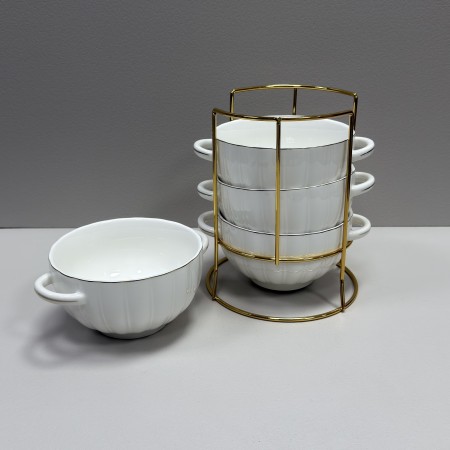 Набір бульйониць порцелянових з ручками на металевій стійці 4 шт 600 мл Лауретта S&T 3623-00