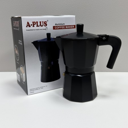 Гейзерна кавоварка алюмінієва на 6 чашок A-Plus 3082 чорна