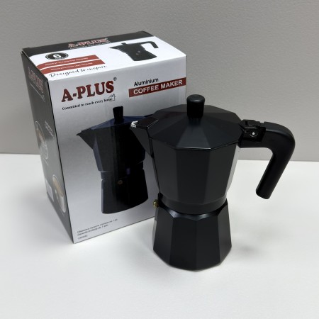 Гейзерна кавоварка алюмінієва на 6 чашок A-Plus 3082 чорна