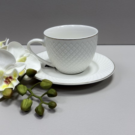 Чашка з блюдцем порцелянова 250 мл Кристал Grazie TNC7125 / 12948 біла