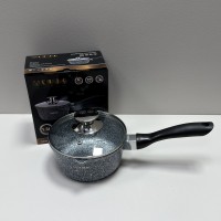 Ківш з кришкою d-16 см, h-8 см 1,3 л із мармуровим антипригарним  покриттям ZAUBERG 0716-SN сірий