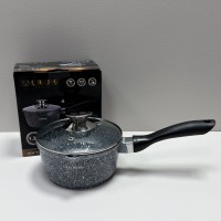 Ківш з кришкою d-16 см, h-8 см 1,3 л із мармуровим антипригарним  покриттям ZAUBERG 0716-SN сірий