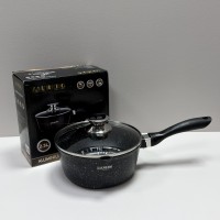 Ківш з кришкою d-20 см, h-9 см 2,3 л із мармуровим антипригарним  покриттям ZAUBERG 0720-BL чорний