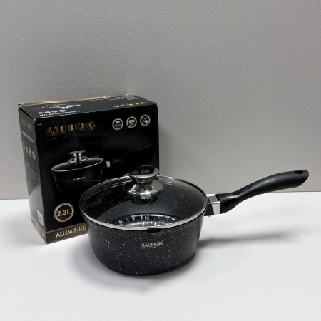 Ківш з кришкою d-20 см, h-9 см 2,3 л із мармуровим антипригарним  покриттям ZAUBERG 0720-BL чорний