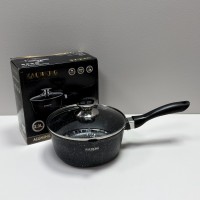 Ківш з кришкою d-20 см, h-9 см 2,3 л із мармуровим антипригарним  покриттям ZAUBERG 0720-BL чорний