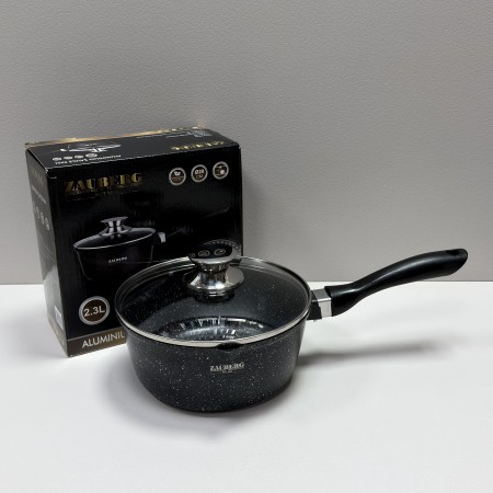 Ківш з кришкою d-20 см, h-9 см 2,3 л із мармуровим антипригарним  покриттям ZAUBERG 0720-BL чорний