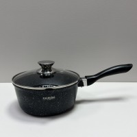 Ківш з кришкою d-20 см, h-9 см 2,3 л із мармуровим антипригарним  покриттям ZAUBERG 0720-BL чорний