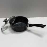 Ківш з кришкою d-20 см, h-9 см 2,3 л із мармуровим антипригарним  покриттям ZAUBERG 0720-BL чорний