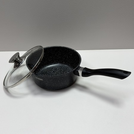 Ківш з кришкою d-20 см, h-9 см 2,3 л із мармуровим антипригарним  покриттям ZAUBERG 0720-BL чорний