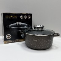 Каструля алюмінієва d-24 см, h-11,5 см 4,5 л із мармуровим антипригарним  покриттям ZAUBERG 0324-CH коричнева