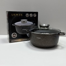 Каструля алюмінієва d-26 см, h-12,5 см 5,5 л із мармуровим антипригарним  покриттям ZAUBERG 0326-CH коричнева