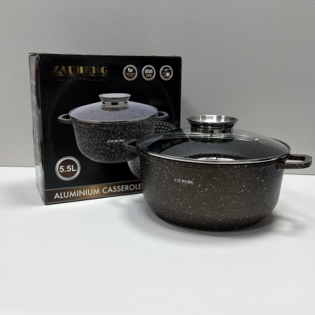 Каструля алюмінієва d-26 см, h-12,5 см 5,5 л із мармуровим антипригарним  покриттям ZAUBERG 0326-CH коричнева