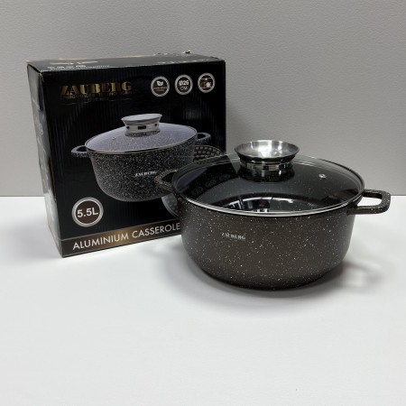 Каструля алюмінієва d-26 см, h-12,5 см 5,5 л із мармуровим антипригарним  покриттям ZAUBERG 0326-CH коричнева