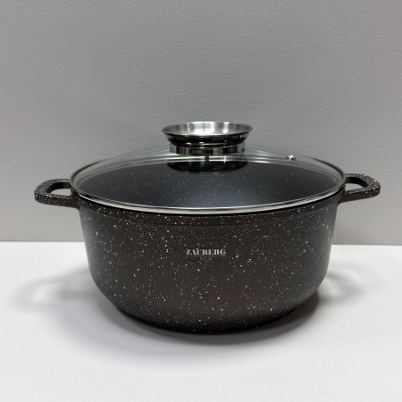 Каструля алюмінієва d-26 см, h-12,5 см 5,5 л із мармуровим антипригарним  покриттям ZAUBERG 0326-CH коричнева