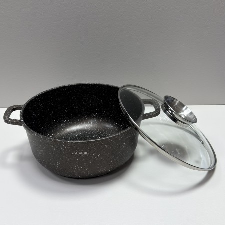 Каструля алюмінієва d-26 см, h-12,5 см 5,5 л із мармуровим антипригарним  покриттям ZAUBERG 0326-CH коричнева