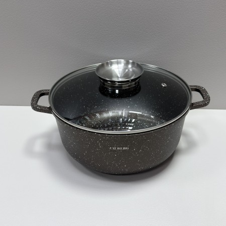 Каструля алюмінієва d-26 см, h-12,5 см 5,5 л із мармуровим антипригарним  покриттям ZAUBERG 0326-CH коричнева