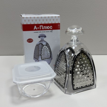 Тертка 4-гранна з контейнером 7,5х7,5х12,3 см A-PLUS GR-1057 прозора