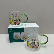 Набір чашок скляних 2 шт 420 мл, d - 7,5 см, h - 9,5 см Easter Rabbit Viva BCR7590R/7203882 прозорі з малюнком