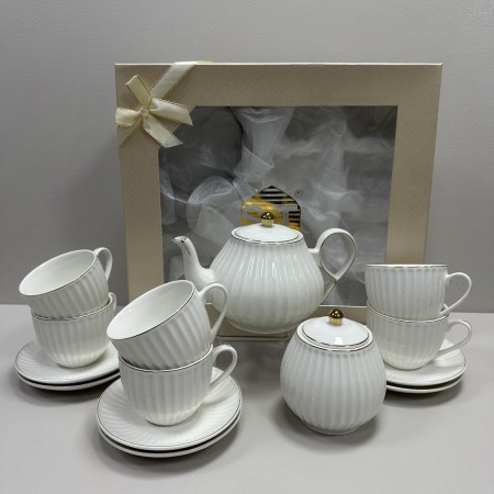 Чайний сервіз порцеляновий в подарунковій упаковці 14 предметів "Франческа" (чайник 750 мл, цукорниця 420 мл, чашка 230 мл, блюдце d-13,5 см) S&T 18044-00