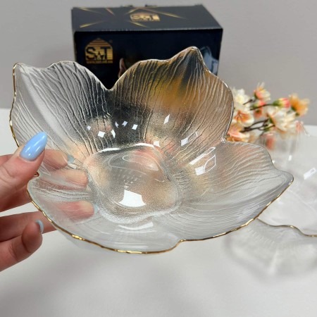 Набір салатників скляних 2 шт 16,5х16,5х7 см S&T 9294-1 прозорі з золотим краєм