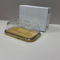 Маслянка скляна з бамбуковою підставкою 400 мл 14,7х10,6х5,5 см Interos LB400