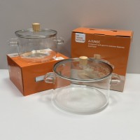 Набір каструль скляних зі скляними кришками 3,2 л і 1,8 л A-Plus 1056-1057