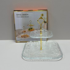 Фруктівниця скляна 2-х ярусна 26,5х26,5х24 см Yujing GlassWare 4033 прозора з золотим