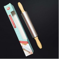 Дерев'яна скалка з робочою поверхнею з нержавіючої сталі 38 см RYJ 3203