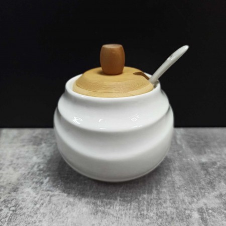 Цукорниця Ceram-Bamboo з ложкою та бамбуковою кришкою 300 мл Білий BD-375-311