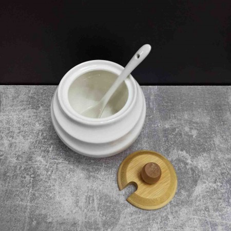 Цукорниця Ceram-Bamboo з ложкою та бамбуковою кришкою 300 мл Білий BD-375-311